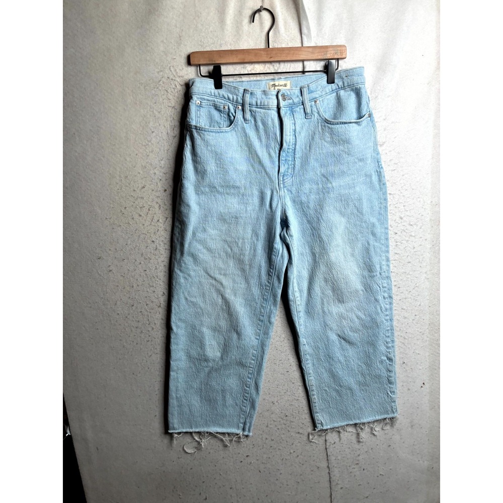 Madewell The Perfect Vintage Wide Leg Crop Jeans Women 30 Blue Cotton Frayed Hem